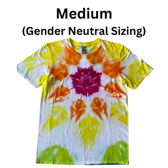 Tie Dye T-shirt -  Mandala Ice Dye - Pink Orange Unique - Men's Women's Medium - Picture 6 of 11